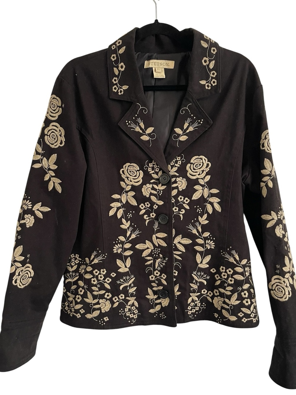 Stetson Women’s Black Ivory Floral Embroidered Western Blazer Jacket Size XL - Picture 11 of 11
